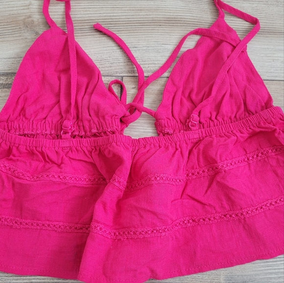 TWO Front Tie Cami Tops Size S Pink and Black - Picture 7 of 9